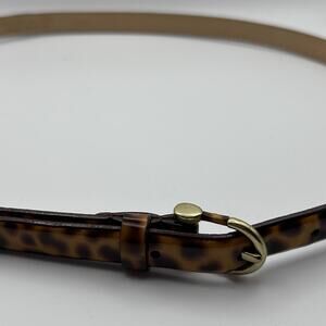 J.Crew Leopard Patent Leather Belt Skinny Size S Gold Buckle (17318)